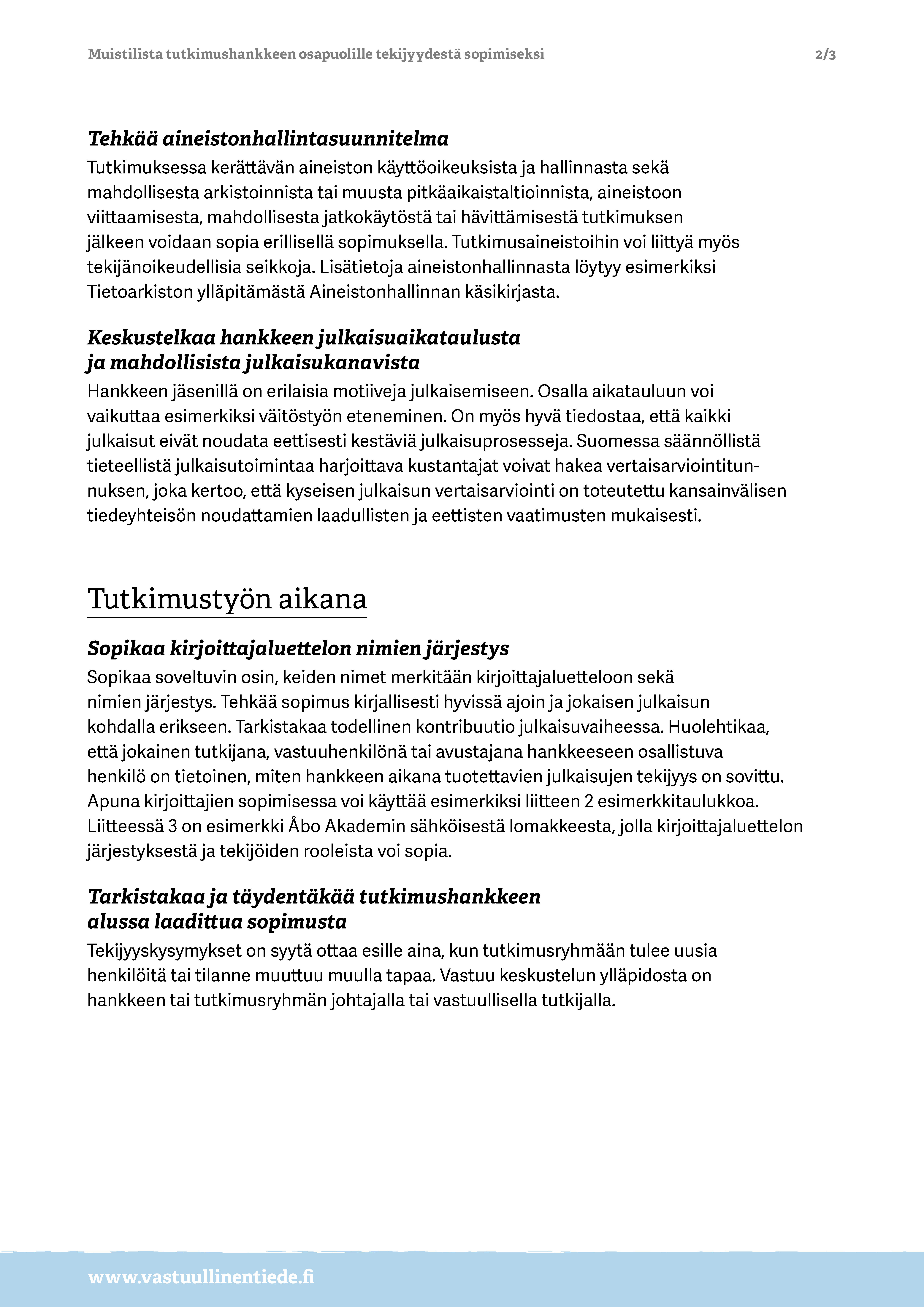 Muistilista tekijyydestä sopimiseksi sivu 2