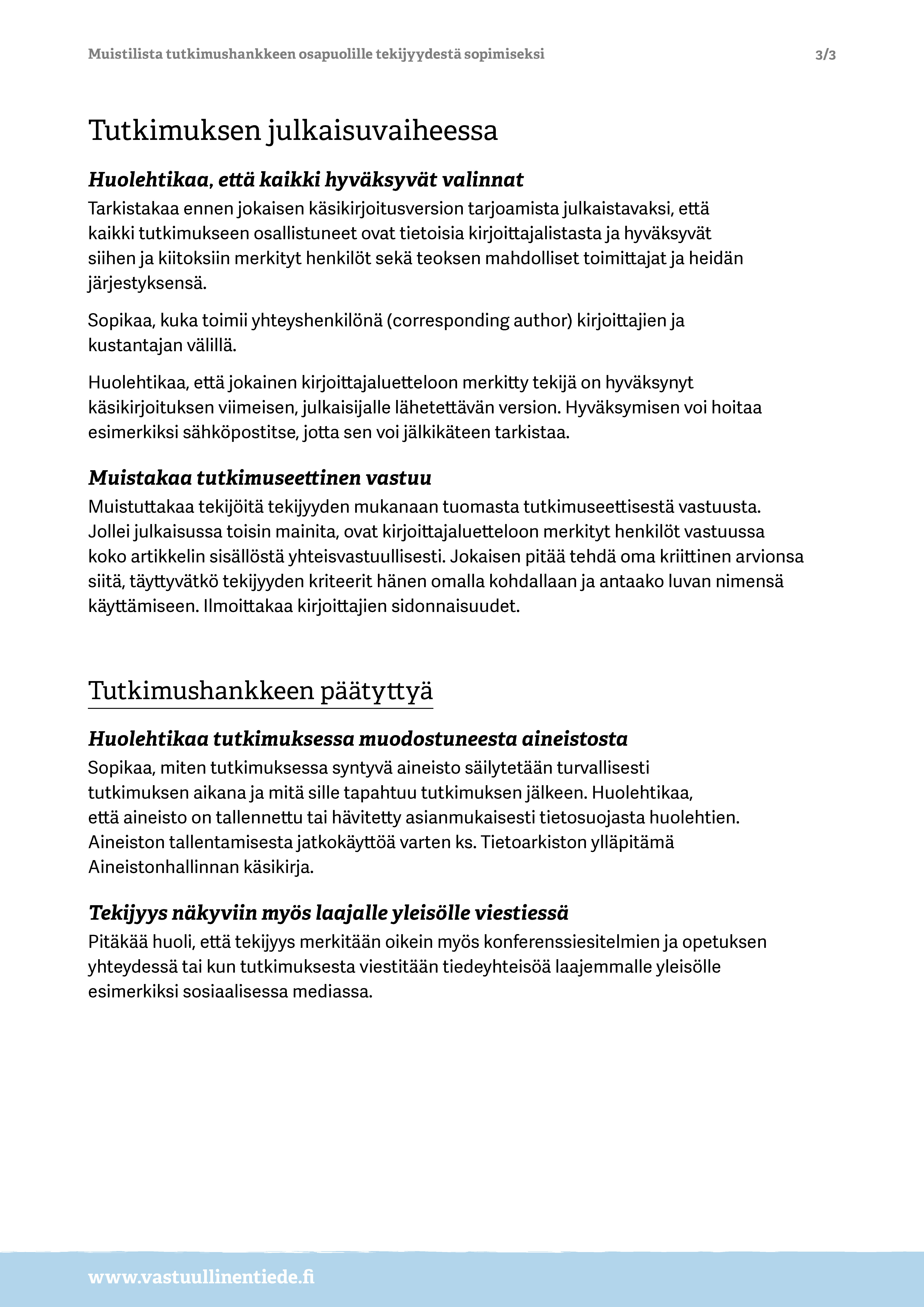 Muistilista tekijyydestä sopimiseksi sivu 3