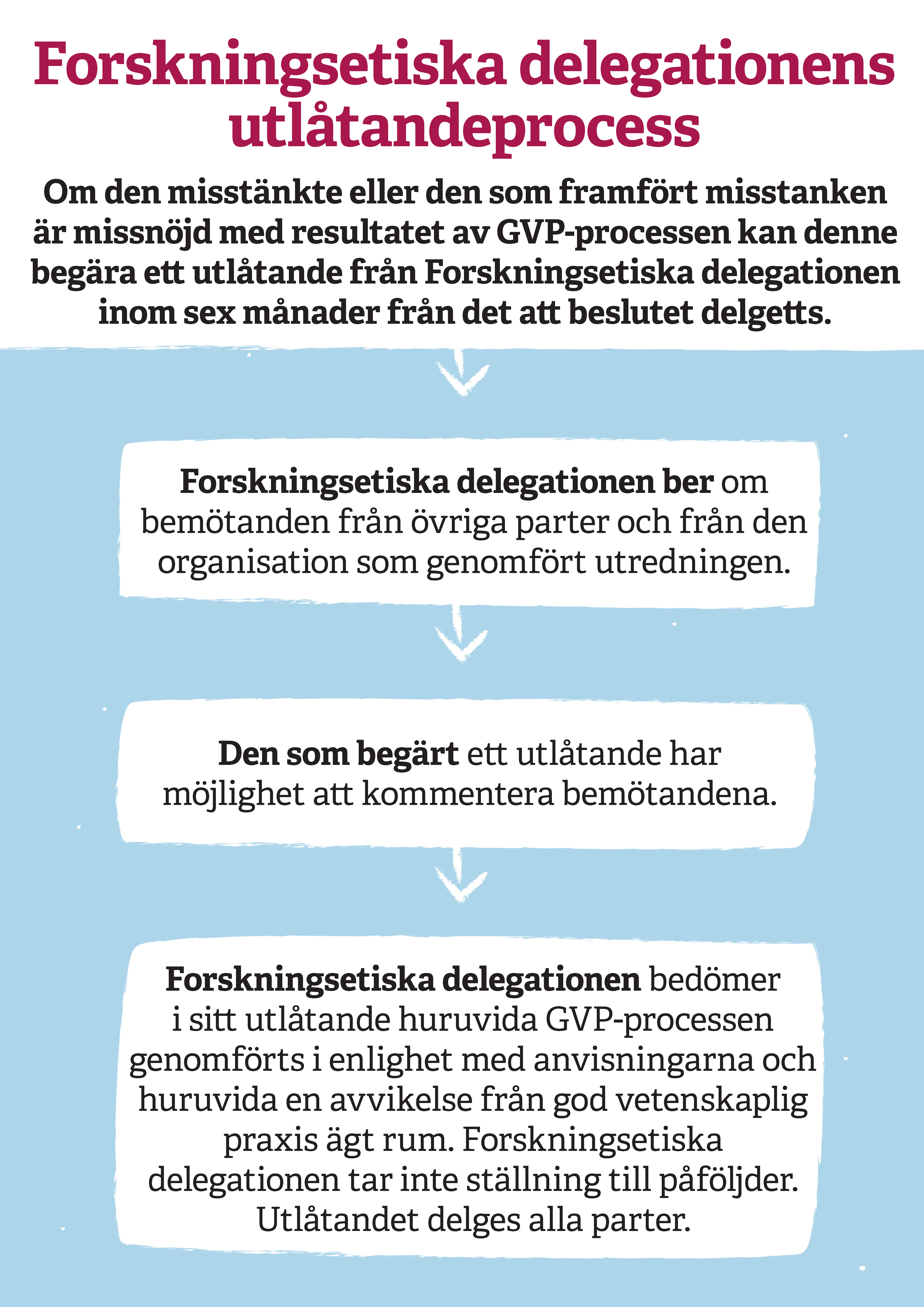 Denna grafik visar kortfattat Forskningsetiska delegationens utlåtandeprocess.