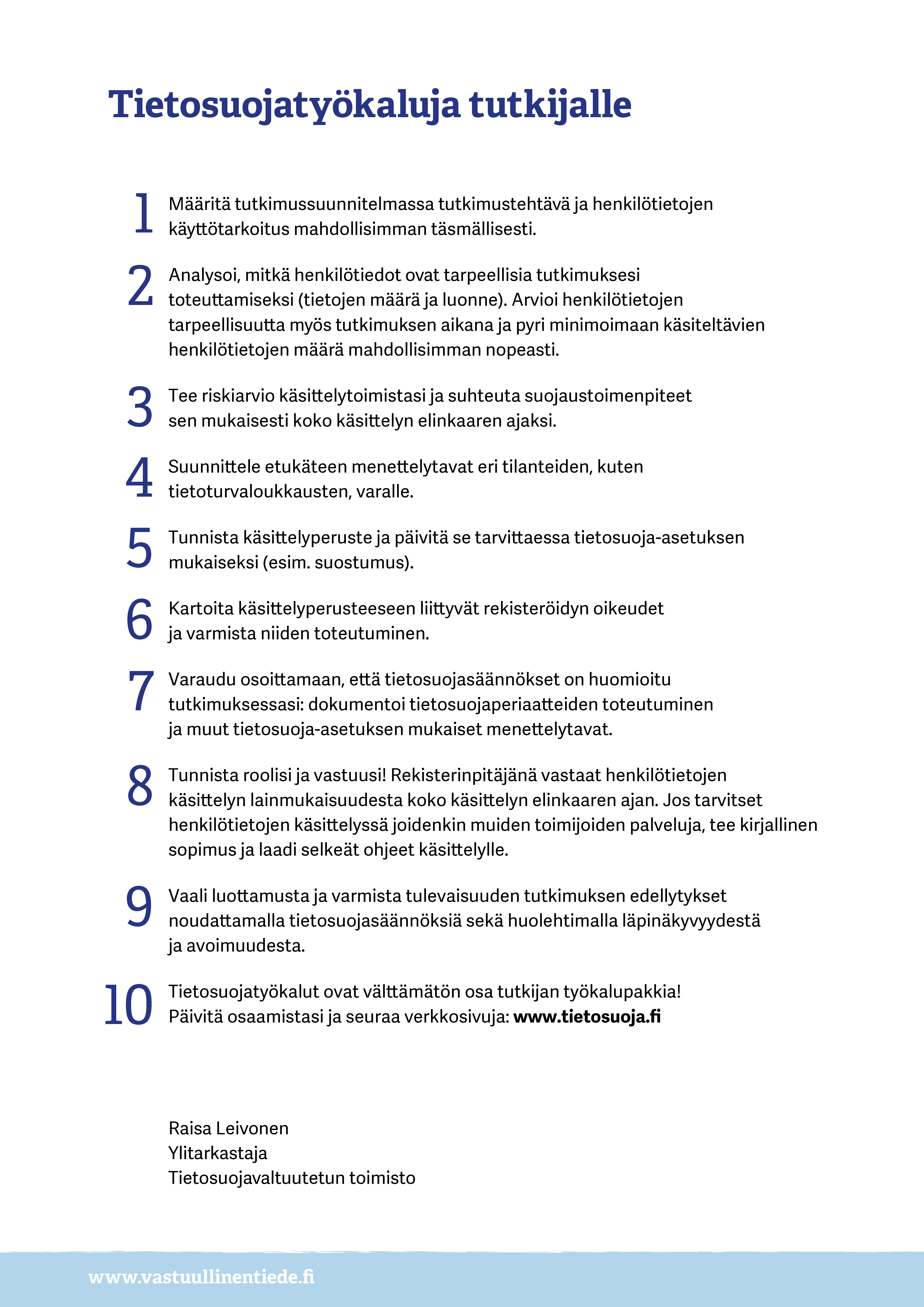 Tietosuojatyökaluja tutkijalle